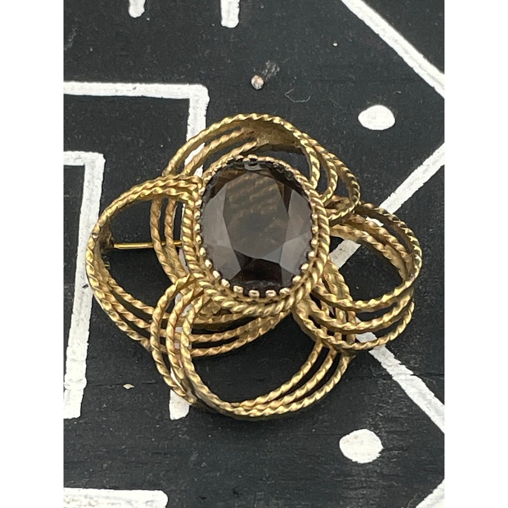 Winard 12K GF Smoky Quartz Brooch Sculptural Modernist Abstract Mid Century